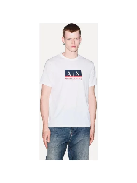 Koszulka damska Armani Exchange Cotton Slim z krótkim rękawem granatowy czerwony S biały
