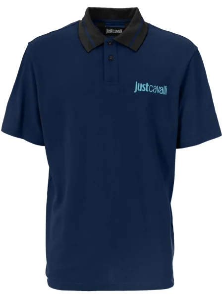 Поло тениска Just Cavalli бродирана синьо