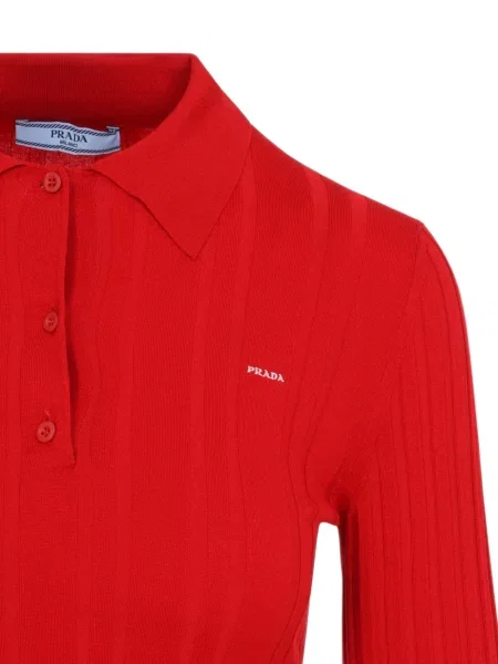 Lung tricou polo Prada tricotate roșu