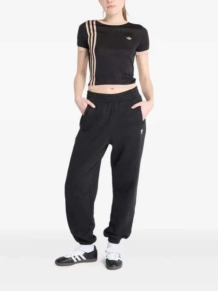 Pruhované pás kalhoty jogger Adidas s potiskem růžové