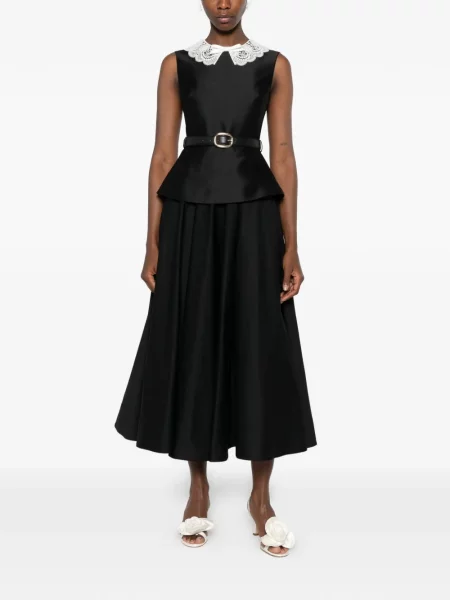 Gulerat rochie midi Self-portrait din dantelă negru