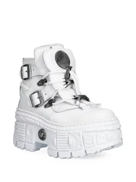 Botine New Rock cu platformă cu cataramă alb