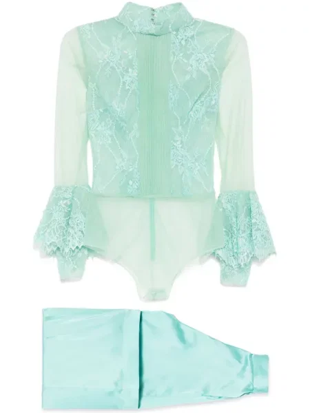 Pantaloni Saiid Kobeisy din dantelă verde