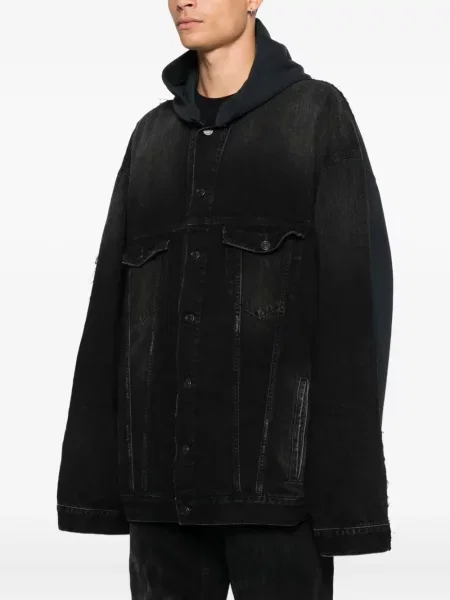 Geacă Balenciaga cu broderie cu glugă negru