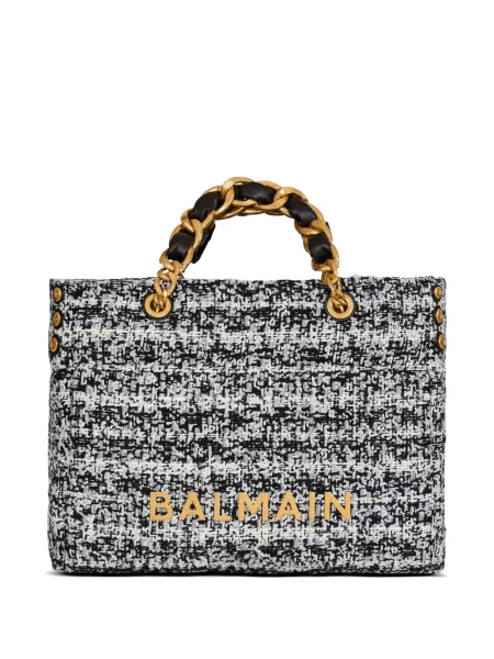 Geantă shopper Balmain din tweed negru