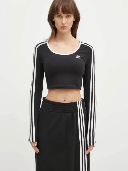 Смугастий укорочений лонгслів Adidas чорний