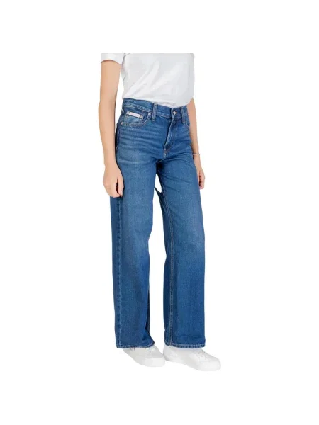 Blugi Calvin Klein Jeans cu talie joasă albastru