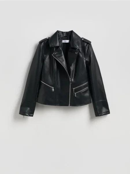 Reserved Geacă biker din piele ecologică negru