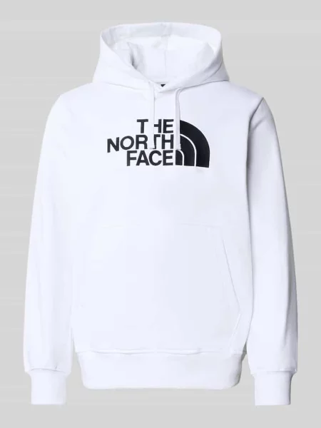 Sweter The North Face z kapturem z nadrukiem biały