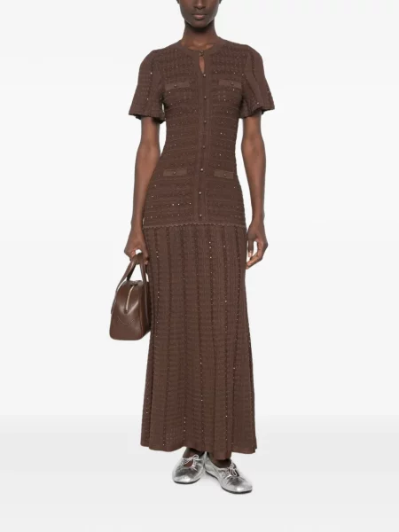 Rochie maxi Sandro cu paiete tricotate maro