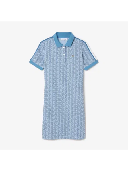 Lacoste Dopasowana Sukienka Polo Z Żakardowym Monogramem niebieska