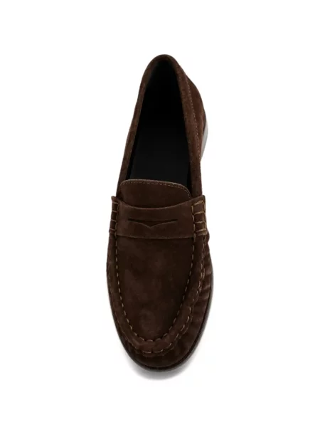 Pantofi loafer Poeve din piele de căprioară cu volane maro