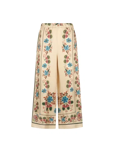 Lniane spodnie Weekend Max Mara z nadrukiem beżowe