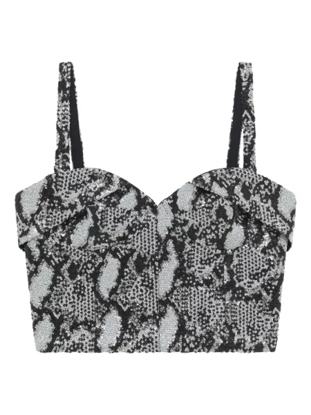 Top Iro z nadrukiem w wężowy wzór z gorsetem czarny