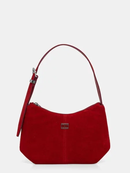 Tommy Jeans μικρή τσάντα γυναικεία δέρμα σουέτ κόκκινο