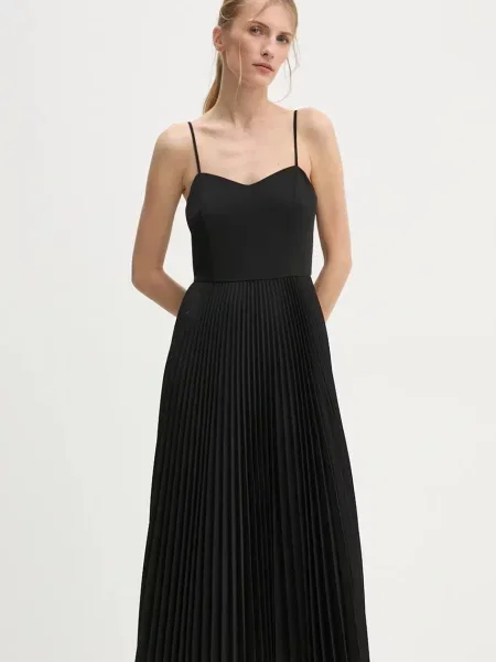 Сукня і светр з домішкою вовни Theory midi розкльошена чорний