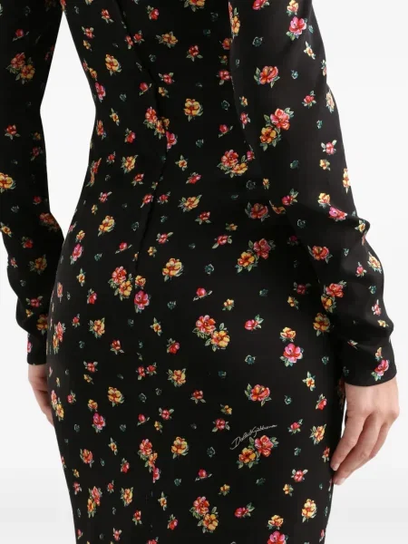 Костюм макси рокля Dolce & Gabbana на цветя до коляното черно