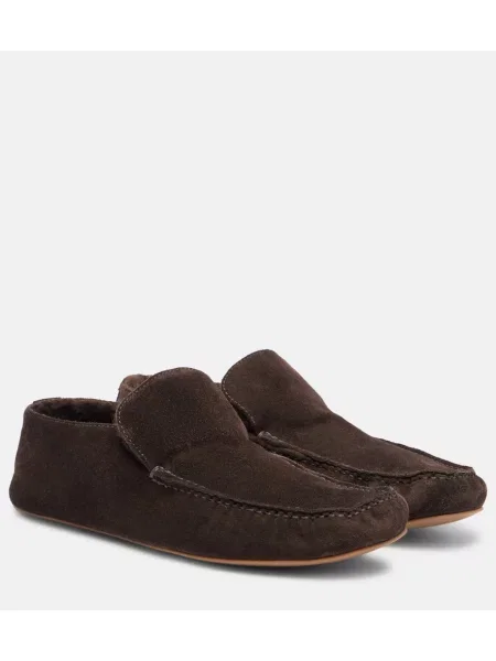 Pantofi loafer The Row din piele de căprioară maro