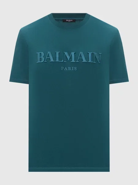 Футболка з вишивкою логотипа Balmain зелена