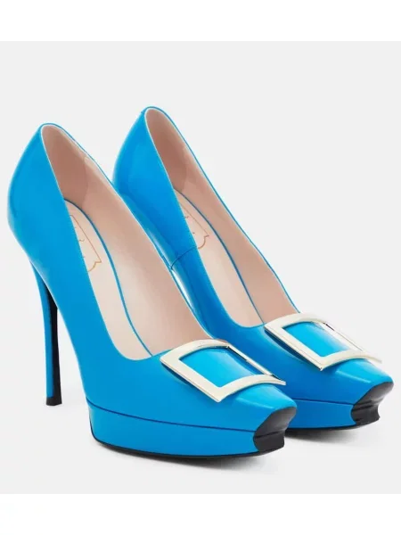 Pantofi cu toc Roger Vivier din piele de lac albastru