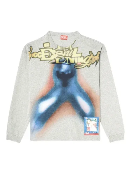 Tricou Diesel cu imagine lung gri