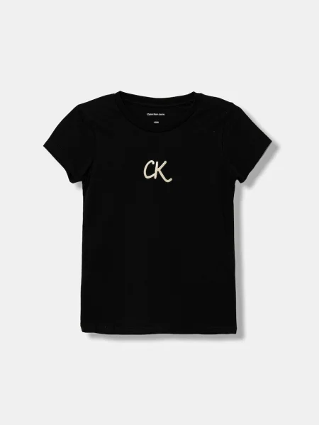Calvin Klein Jeans Póló Glitter D Slim Fit fekete