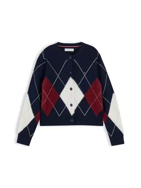 TOMMY HILFIGER Geacă tricotată ecru / marin / rubiniu albastru