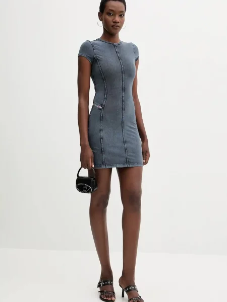 Diesel sukienka D-CUPSLEEVES granatowy mini rozkloszowana