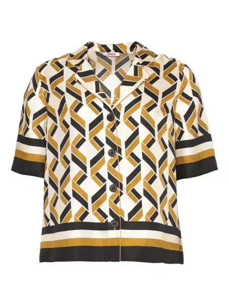 Cămașă Eres cu imagine cu imprimeu geometric scurtă alb