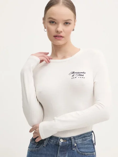 Tričko s dlouhým rukávem Abercrombie & Fitch béžové