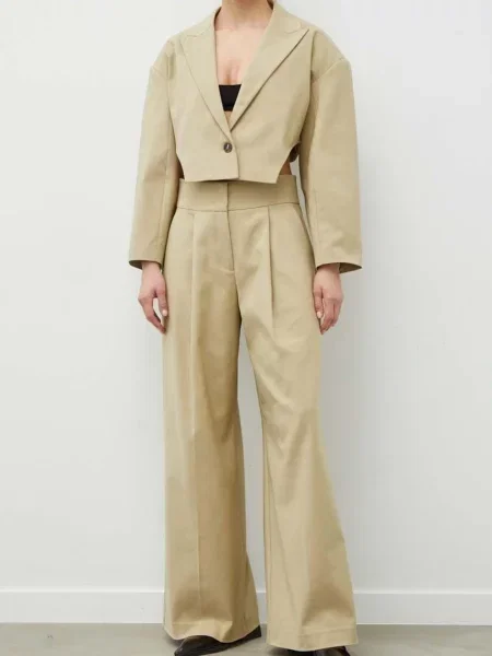 Kalhoty Maverick Modern Suiting široké high waist béžová