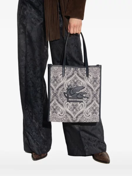 Geantă shopper Etro cu model paisley albastru