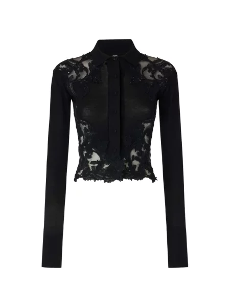 Cămașă Ermanno Scervino cu broderie de lână negru