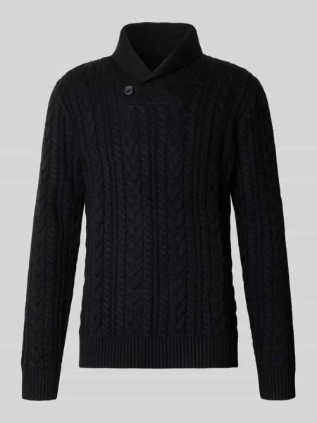 Sweter z dzianiny ze ściegiem warkoczowym model CALLUM' Jack & Jones Premium czarny