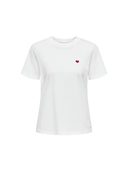 Haftowana koszulka Jacqueline De Yong z krótkim rękawem z okrągłym dekoltem biała