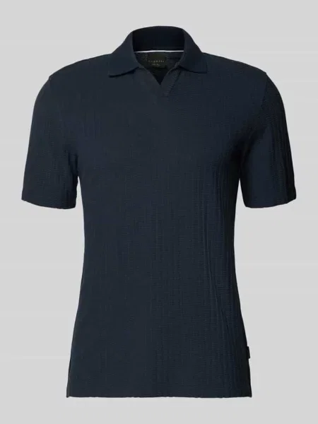 Koszulka polo o kroju slim fit z fakturowanym wzorem i dekoltem w serek Bugatti