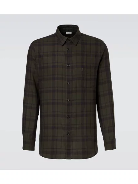 Kostkovaná flanelová košile Saint Laurent zelená