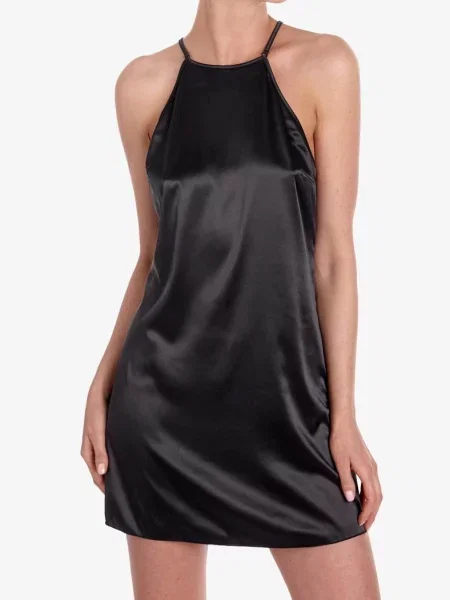 Женское атласное платье-комбинация чорна