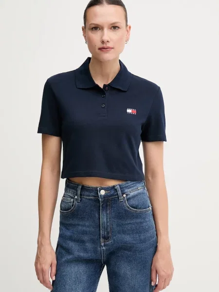 Тениска с яка Tommy Jeans дамска тъмносиньо