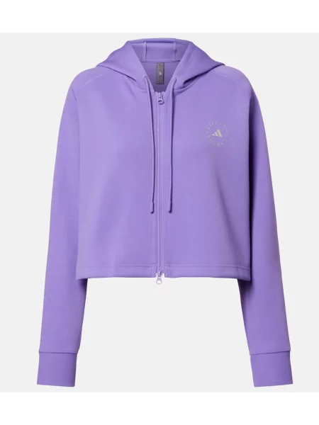 Bluza z kapturem Adidas By Stella Mccartney o krotszym kroju z autografem fioletowa