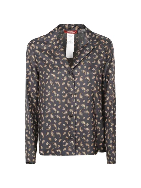 Hedvábná košile Max Mara s potiskem s paisley potiskem modrá
