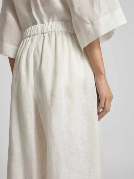 Spodnie lniane z szeroką nogawką i elastycznym pasem model ‘MINNIE’ Max Mara Studio białe