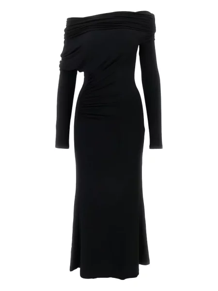 Rochie midi The Andamane drapată până la genunchi cu un umăr gol negru