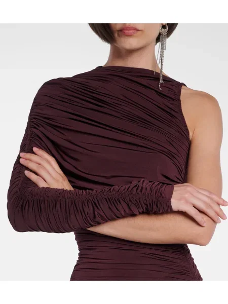 Rochie midi Mugler până la genunchi cu un umăr gol de costum bordo
