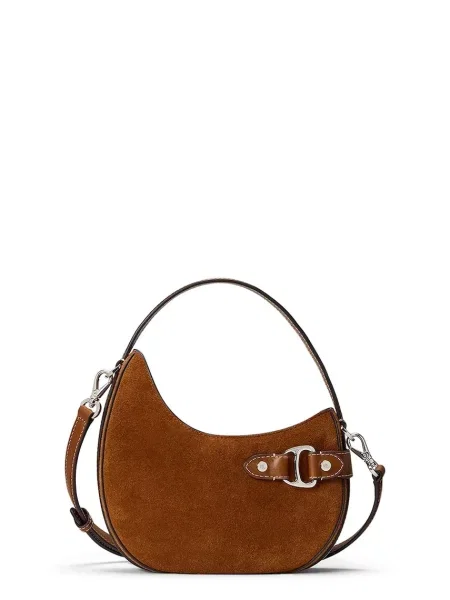 Torebka ze skóry bydlęcej z uchwytem i na ramię Lauren Ralph Lauren brązowa