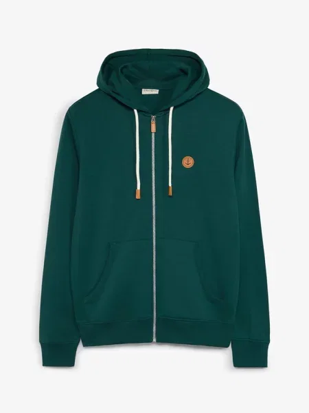 Bluza rozpinana z kapturem z detalami z imitacji skóry zielona