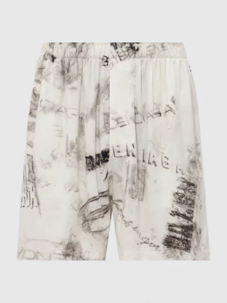 Шорти кольору айворі з принтом логотипа Balenciaga бежеві
