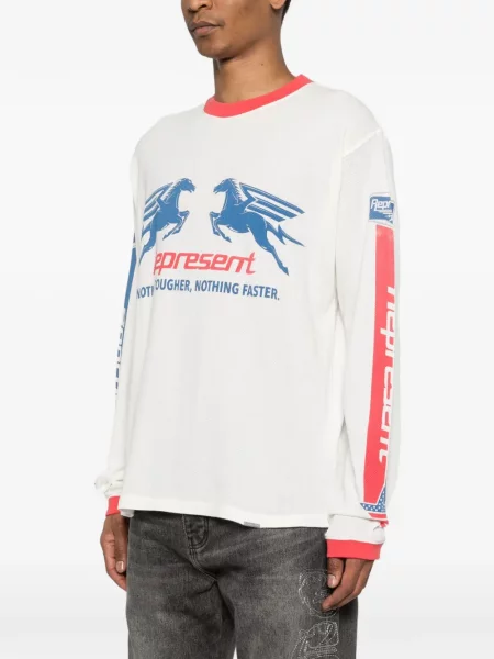 Grafic tricou Represent cu imagine lung alb