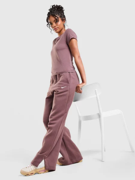 Nike Spodnie W Nsw Phnx Flc Hr Wide Leg brązowe