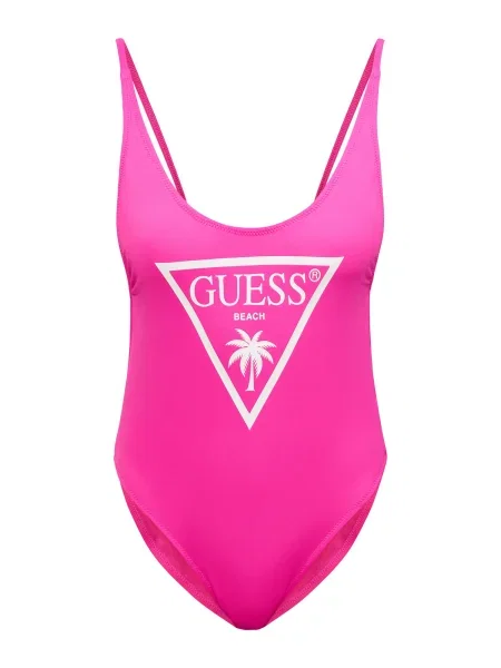 GUESS Enodelne kopalke VIOLET neonsko roza bela